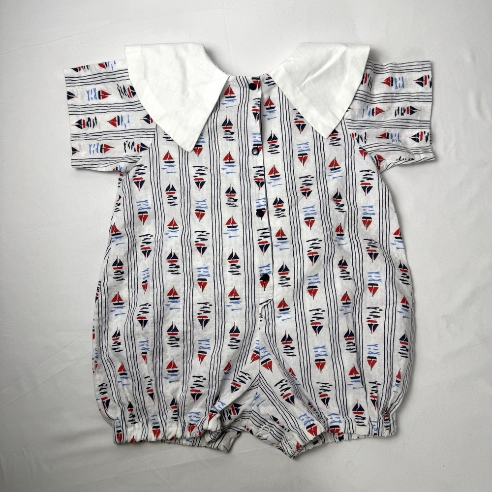 Vintage Sailboat Baby Romper One Piece Girls 18 Months Handmade Ruffle Bum‎ Red